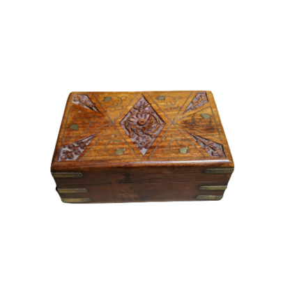 Wooden Box Simple 6x4 Inch Brass Carving