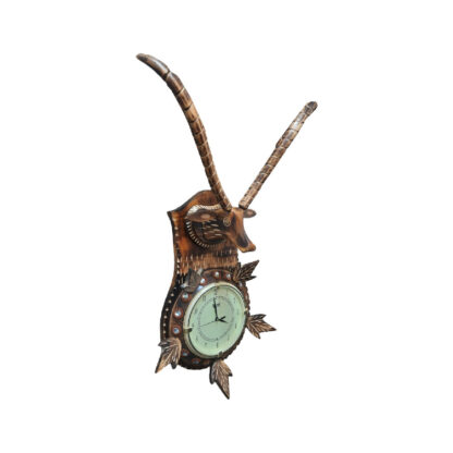 Wooden Deer Wall Clock Watch Watch Medium 28x18 Inch Peacock Handicraft Bhaktapur