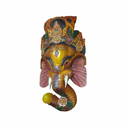 Wooden Ganesh Mask 20x11 Inch Golden Nepal Peacock Handicraft