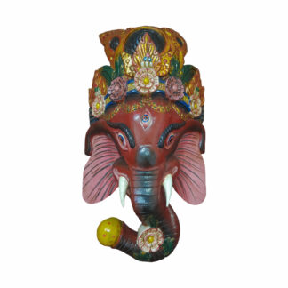 Wooden Nepali Ganesh Mask 20x11 Inch Red Flower