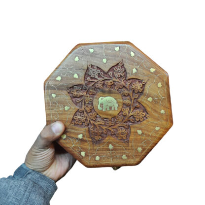 Wooden Hexagonal Carved Jewellery Box 8 Inches