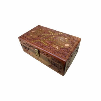 Wooden Jewellery Box 12x8 Inch With Mirror And Brass Carving