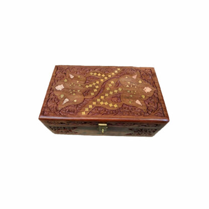 Wooden Jewellery Box 12x8 Inch With Mirror And Brass Carvings