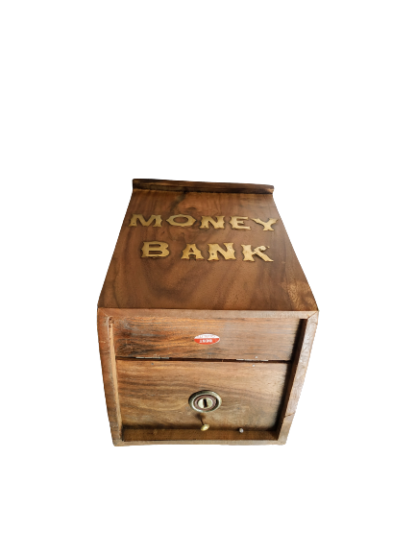 Wooden Money Bank House Design Biggest 10x6 Inch With Key Lock