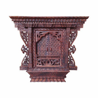 Big Brown Nepali Wooden Window Sliding Ankhi Jhyal 16 x14 Inch