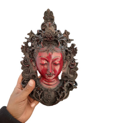 Red Resin Tara Mask Wall Hanging 10 Inch In Hand