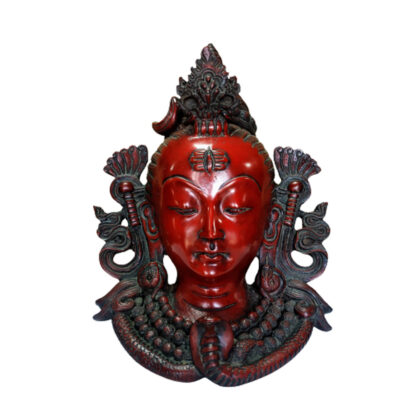 Resin Shiva Mahadev Head Mask Wall Mounted 10 Inches Wall Decor Reddish Black Color