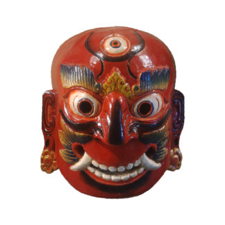 Wooden Lakhey Mask Nepali Red Lakhe Wall Hanging 12 Inches