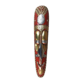 Wooden Long Face Old Man Somalian Mask Red Metal 20x4 Inch Nepal