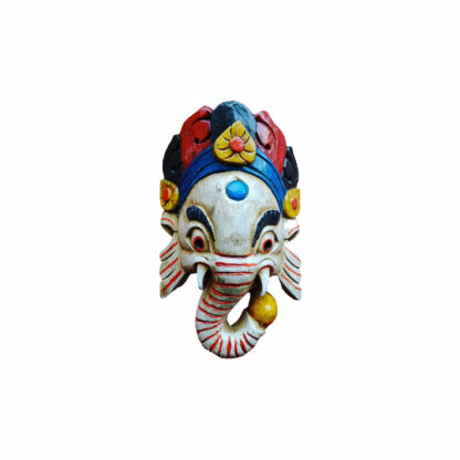 Wooden Nepali Ganesh Mask 9 Inch White