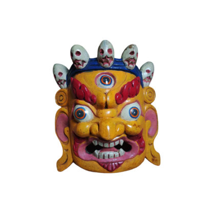 Wooden Nepali Mahankal Bhairab Mask 8 Inch Bhairav Mask Yellow