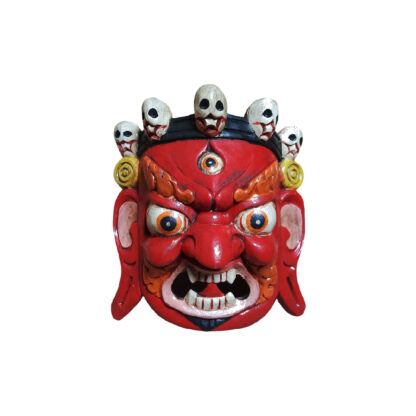 Wooden Nepali Mahankal Bhairab Mask 8 Inches Bhairav Mask Red