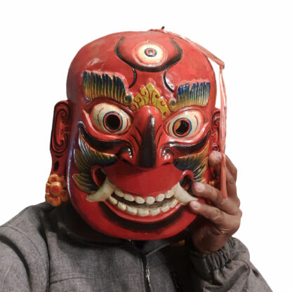 Wooden Red Lakhey Mask Nepali Lakhe Wall Hanging 12 Inches