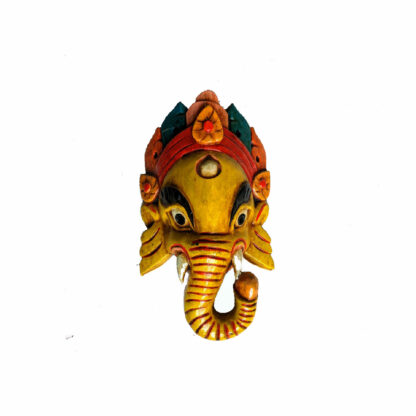 Wooden Ganesh Mask Yellow 9 Inch Nepali Ganesha