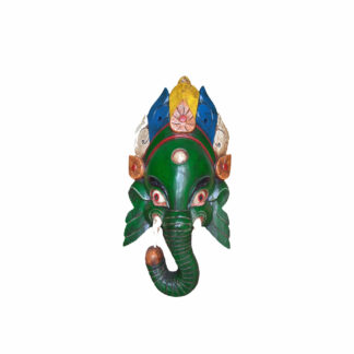 Wooden Ganesh Mask Green 9 Inch Nepali Ganesha